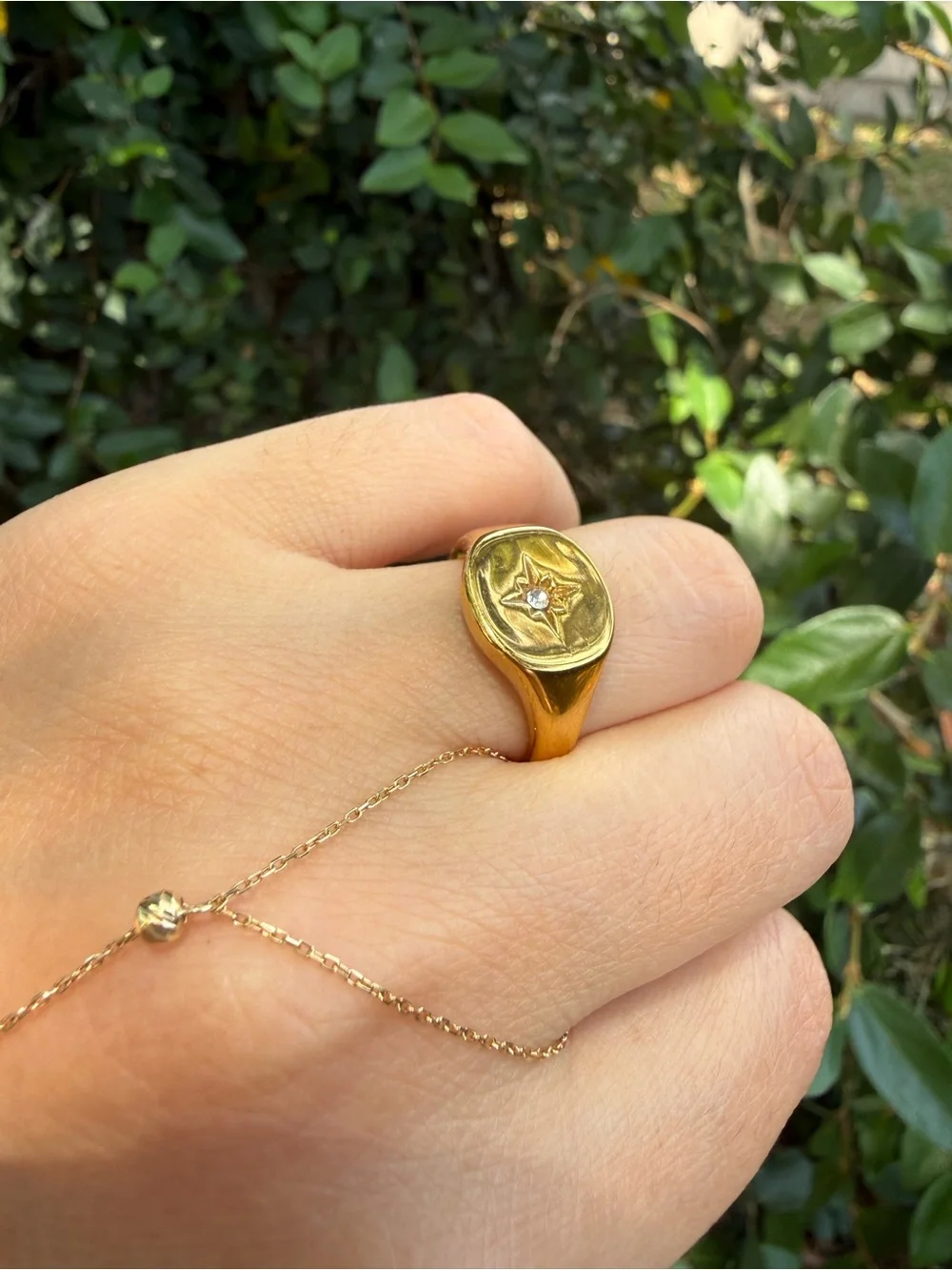 Gold Star Signet Ring with Diamond Accent - Women Jewelry